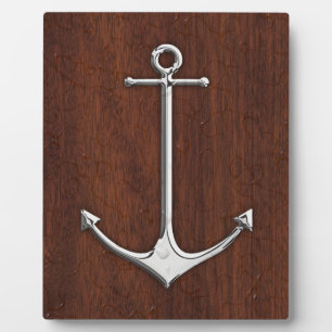 Placa Expositora Acero Ancla De Mahogany Náutico Húmedo