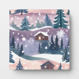 Placa Expositora Acuarela De Cabina De Montaña De Nieve
