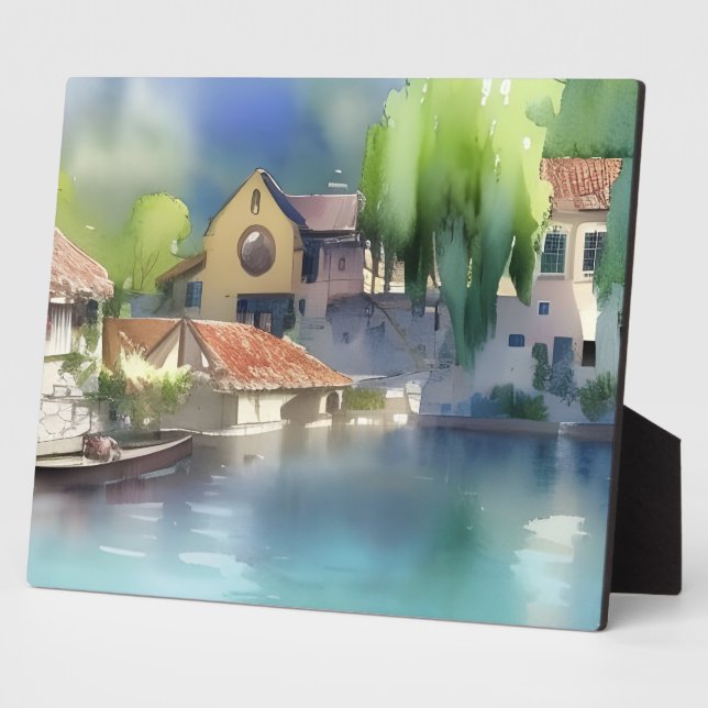 Placa Expositora Acuarela de la aldea del río Alemán (Lado)