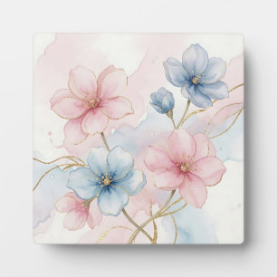 Placa Expositora Acuarela floral azul rosa elegante