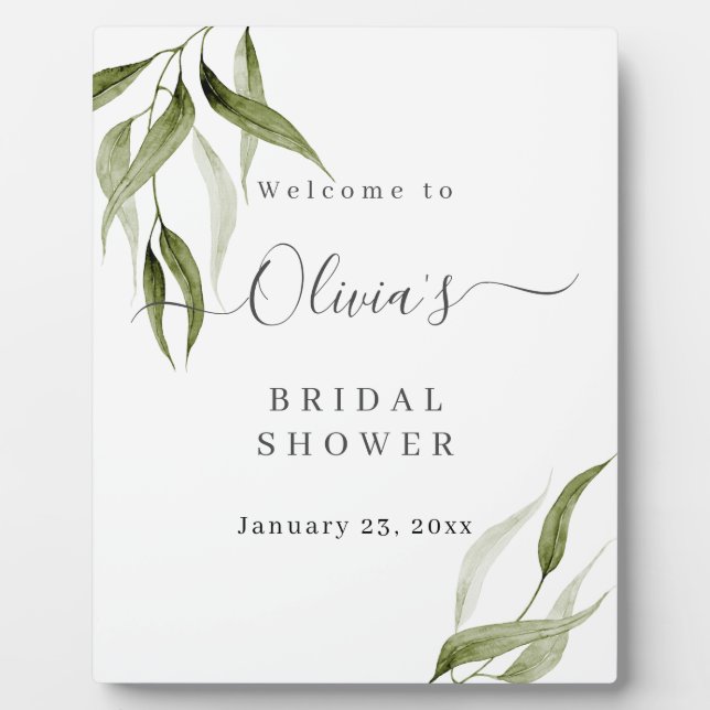 Placa Expositora Acuarela Rustic Eucalyptus Bridal Shower Easel (Frente)