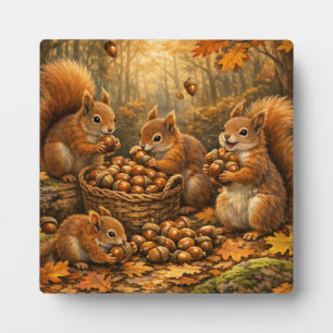 Placa Expositora Adorables Ardillas de Otoño en un Festín de Bellot