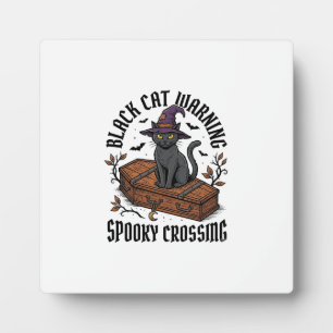 Placa Expositora Advertencia de gato negro vintage Halloween bruja 