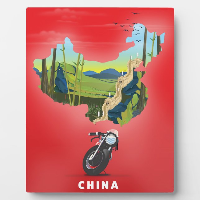 Placa Expositora Afiche de viaje con mapa ilustrado de China (Frente)