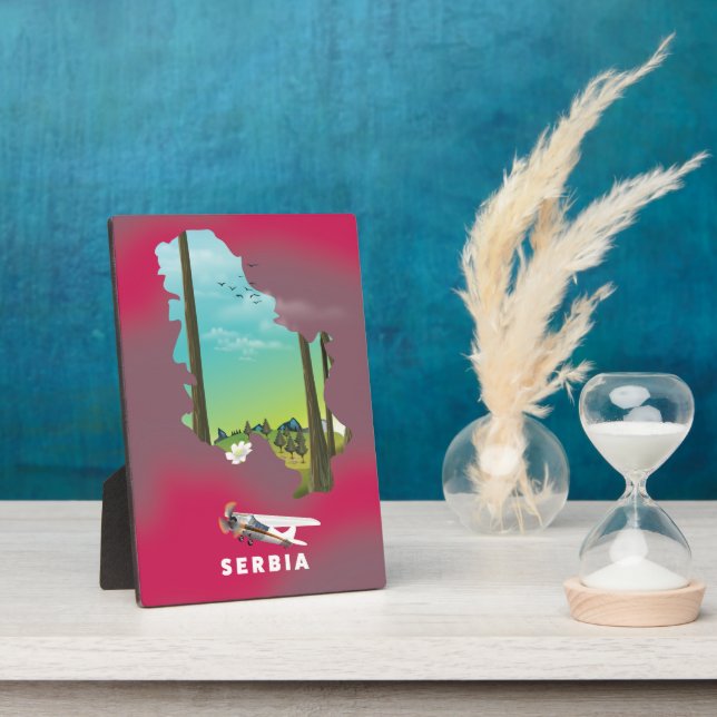 Placa Expositora Afiche de viaje de mapa ilustrado de Serbia (Lado)