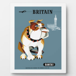 Placa Expositora Afiche de viaje del Bulldog británico Qantas 1960