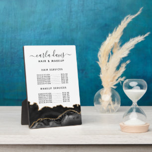 Placa Expositora Agate Black Gold Salon Salon Menú Plaque