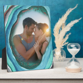 Placa Expositora Agate Geode Turquoise Blue Green y Copper Photo