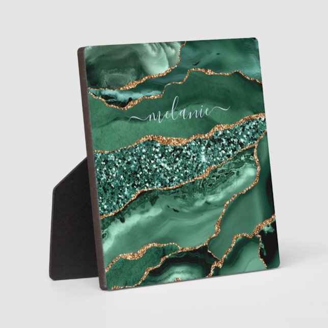 Placa Expositora Agate Green Gold Purpurina Geode Custom Name Plaqu (Anverso)