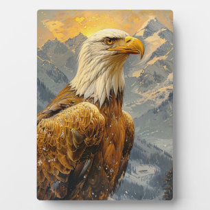 Placa Expositora Águila Calva Montañas Acuarela