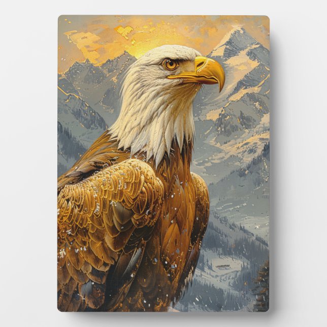 Placa Expositora Águila Calva Montañas Acuarela (Frente)