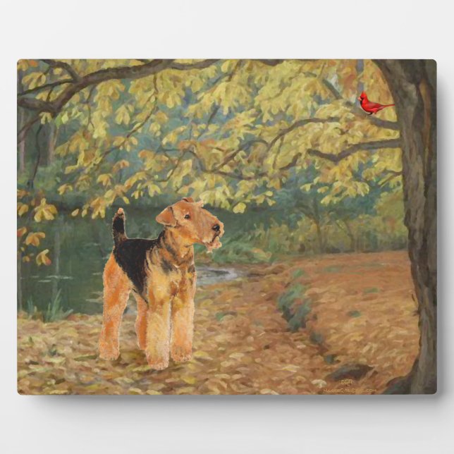 Placa Expositora Airedale Terrier Birdwatching (Frente)