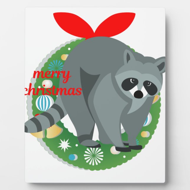 Placa Expositora alegre navidad raccoon (Frente)