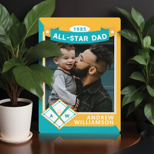 Placa Expositora All Star Dad Personalizado Baseball Card Photo Kee