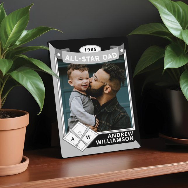 Placa Expositora All Star Dad Personalizado Baseball Card Photo Kee (All Star Dad Custom Baseball Card Photo Keepsake Plaque)