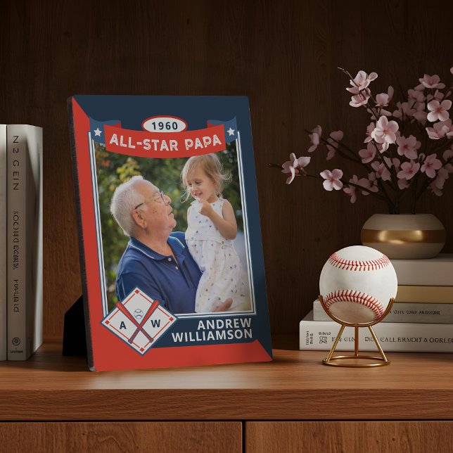 Placa Expositora All Star Papa Personalizado Baseball Card Photo Ke (All Star Papa Custom Baseball Card Photo Keepsake Plaque)