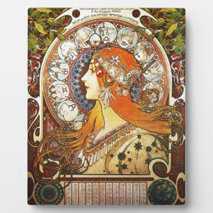 Placa Expositora Alphonse Mucha La Plume Zodiac Art Nouveau Vintage