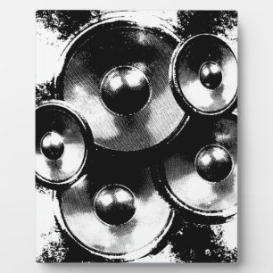 Placa Expositora Altavoces de música en blanco y negro