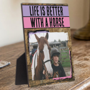Placa Expositora Amante de caballos rústico 1 foto púrpura rosa