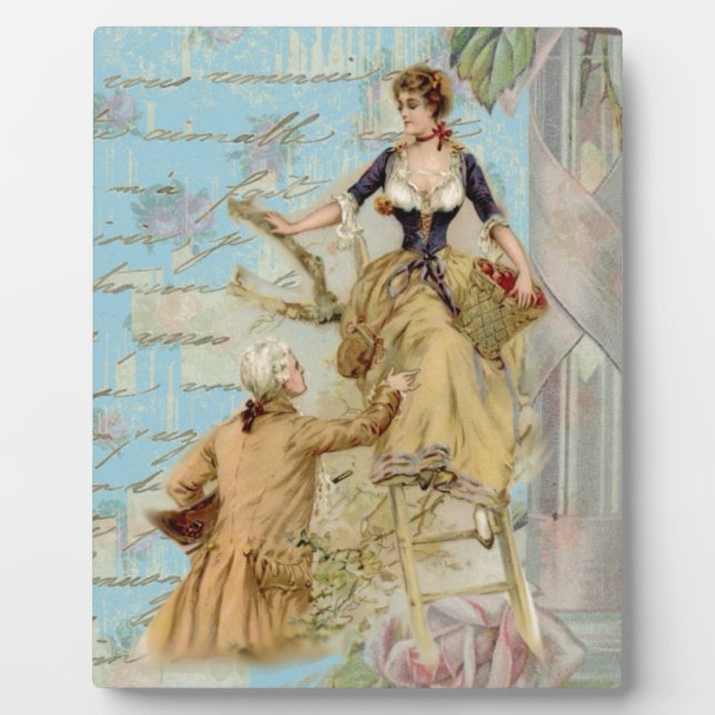 Placa Expositora Amantes románticos de París azul Shabbychic (Frente)