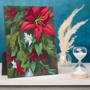 Placa Expositora Amaryllis Rojo y Poinsettia con pino Bouquet