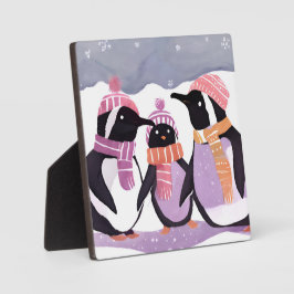Placa Expositora Amigos Pingüinos de Navidad | Acuarela de Invierno