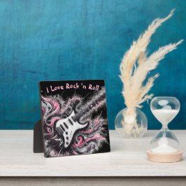 Placa Expositora Amo el rock N Roll Guitarra Eléctrica Rosa Negro