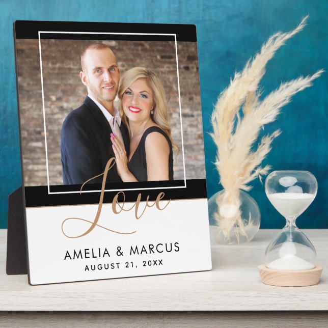 Placa Expositora Amor Elegante Script Bride Groom Boda Keepsake (Lado)