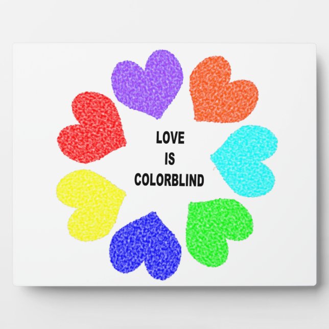 Placa Expositora Amor interracial Corazón arcoíris (Frente)