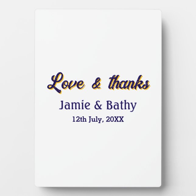 Placa Expositora Amor y gracias pareja naranja morada nombre fecha (Frente)