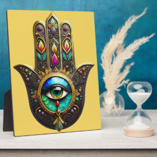 Placa Expositora Amuleto Hamsa Marrón Colorido Arcoíris Tercer Ojo