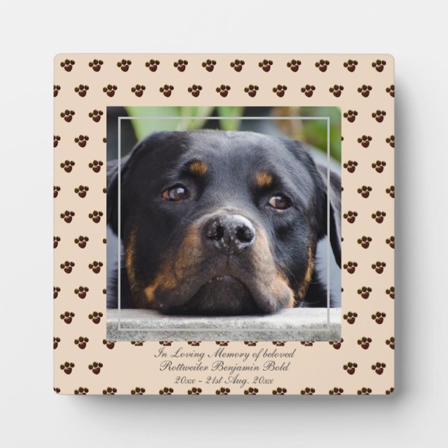 Placa Expositora Añadir nombre de foto de Rottweiler Mascota Memori (Frente)