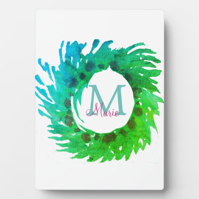Placa Expositora Añadir una corona verde rosa monogramo (Frente)