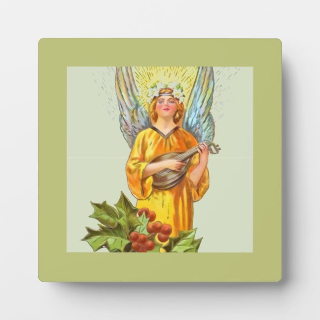 Placa Expositora Ángel con acebo y mandolina  (Frente)
