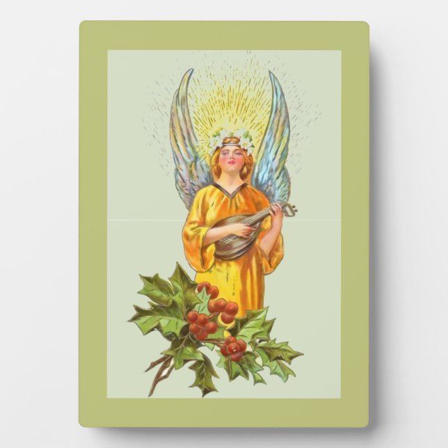 Placa Expositora Ángel con acebo y mandolina  (Frente)