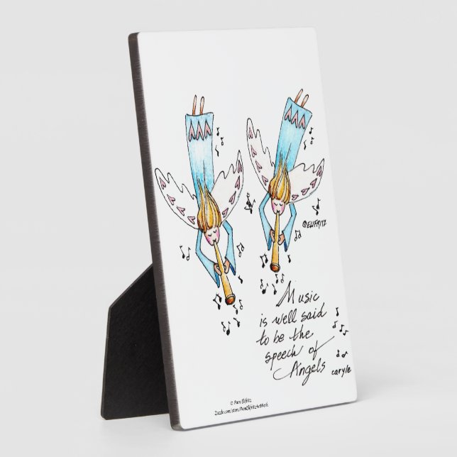 Placa Expositora Ángel en azul tocando música para nuestro plato de (Lado)