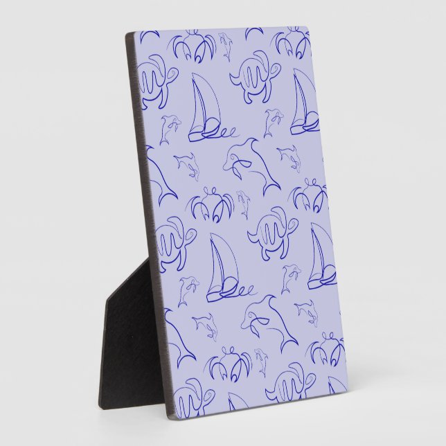 Placa Expositora Animales marinos y patrón de dibujo de una línea (Lado)