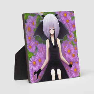 Placa Expositora Anime Bat Chica en un jardín floral rosado