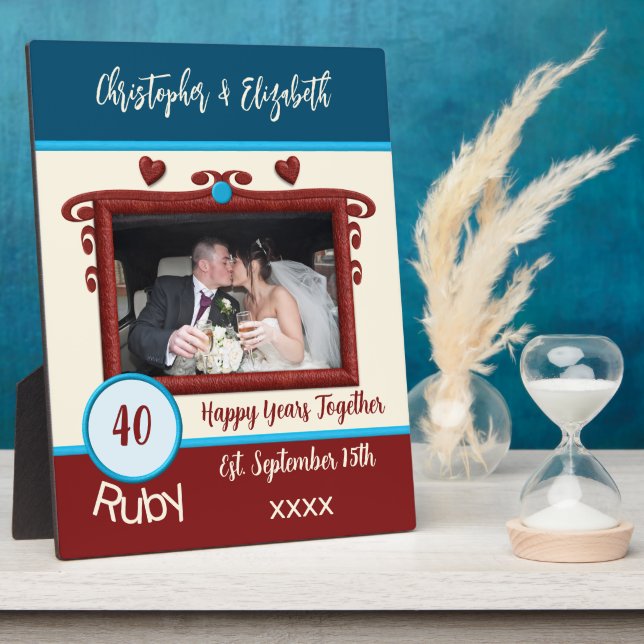 Placa Expositora Aniversario de Ruby 40 años agregar nombres foto a (Lado)