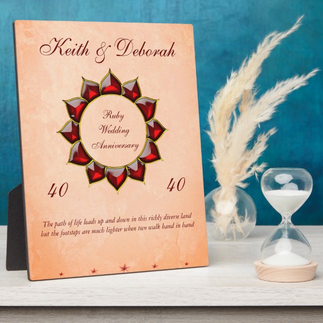 Placa Expositora Aniversario del Boda Ruby personalizado (Lado)