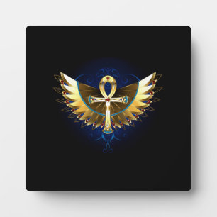 Placa Expositora Ankh de oro con alas