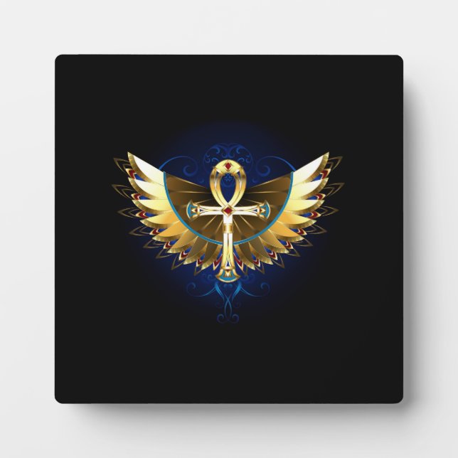 Placa Expositora Ankh de oro con alas (Frente)