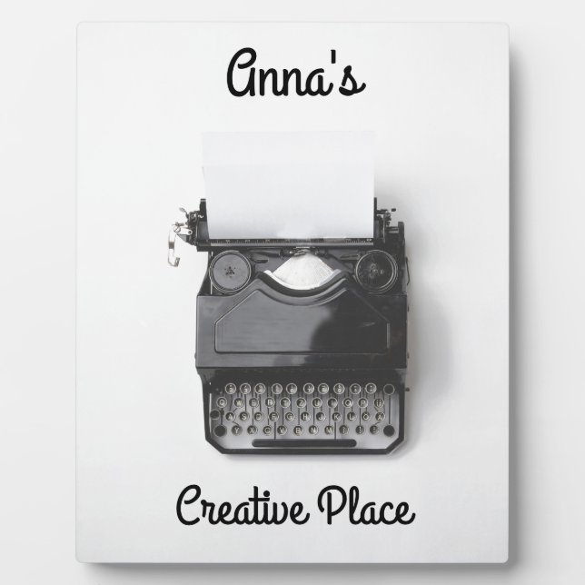 Placa Expositora Antigua máquina de escribir para autor, periodista (Frente)