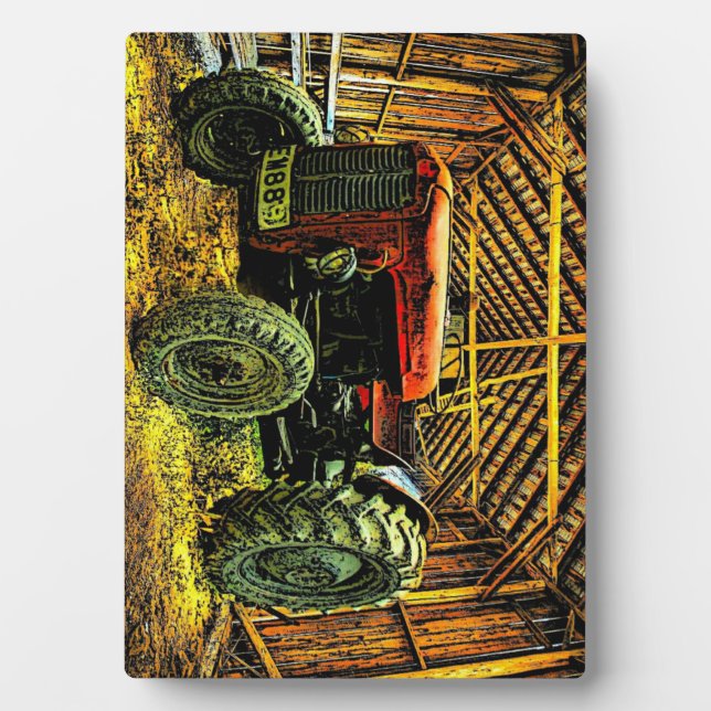Placa Expositora Antiguo Tractor Rojo Rústico Barn (Frente)