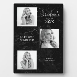 Placa Expositora Anuncio de tres fotos de graduados Mármol negro