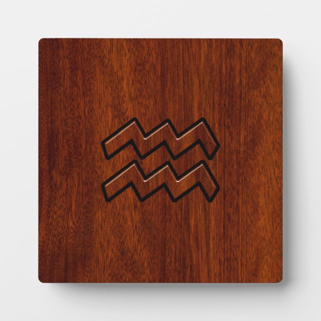 Placa Expositora Aquarius Zodiac Rótulo Estilo caoba (Frente)