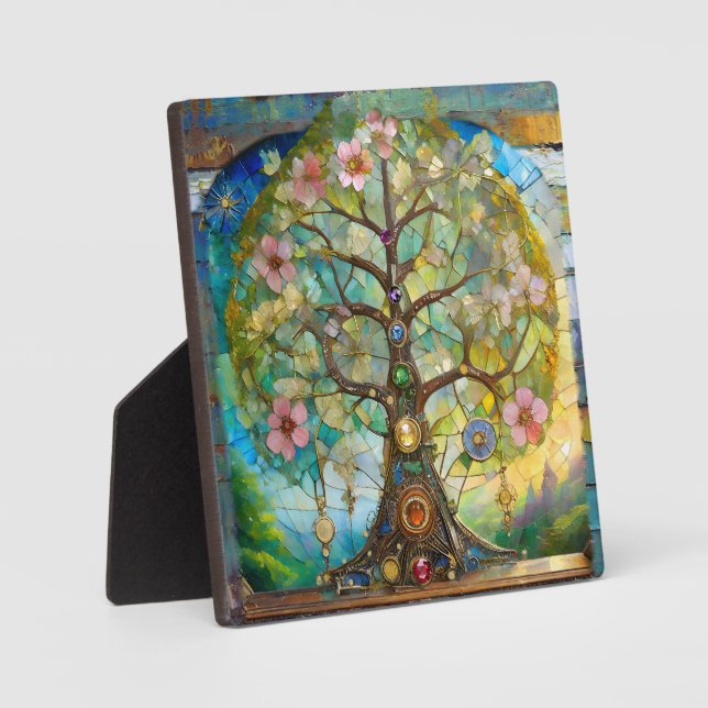 Placa Expositora Árbol de la Vida Florido de 7 Chakras (Anverso)