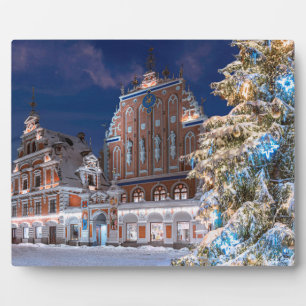 Placa Expositora Árbol de Navidad y la casa de las cabezas negras e