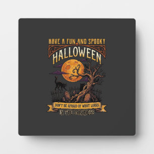 Placa Expositora Árbol espeluznante de Halloween Luna llena Gato ne