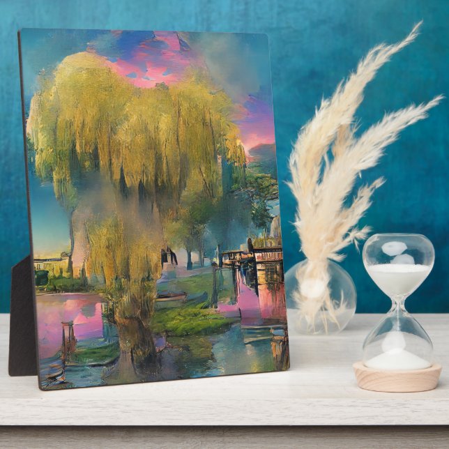 Placa Expositora Árbol salvaje al atardecer junto al estanque (Lado)